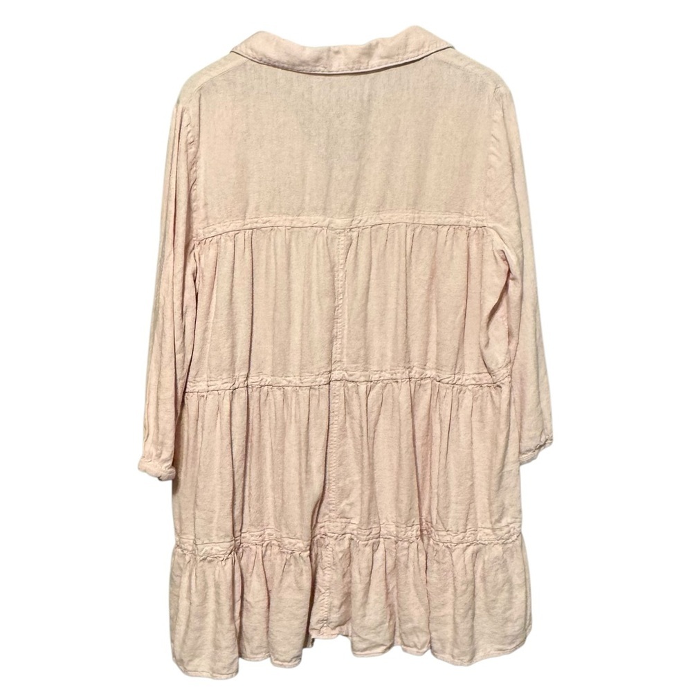 ZARA Linen Blend Pink Pastel Tiered Babydoll Button Collared Neckline Mini Dress - Picture 9 of 10